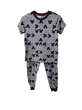 Disney Mickey Mouse Grey Pajama Set For women With Black Pattern Print - Size M